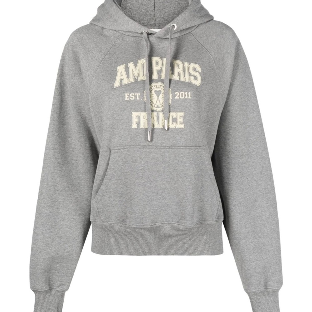 AMI Paris Grey Hoodie with Printed Logo